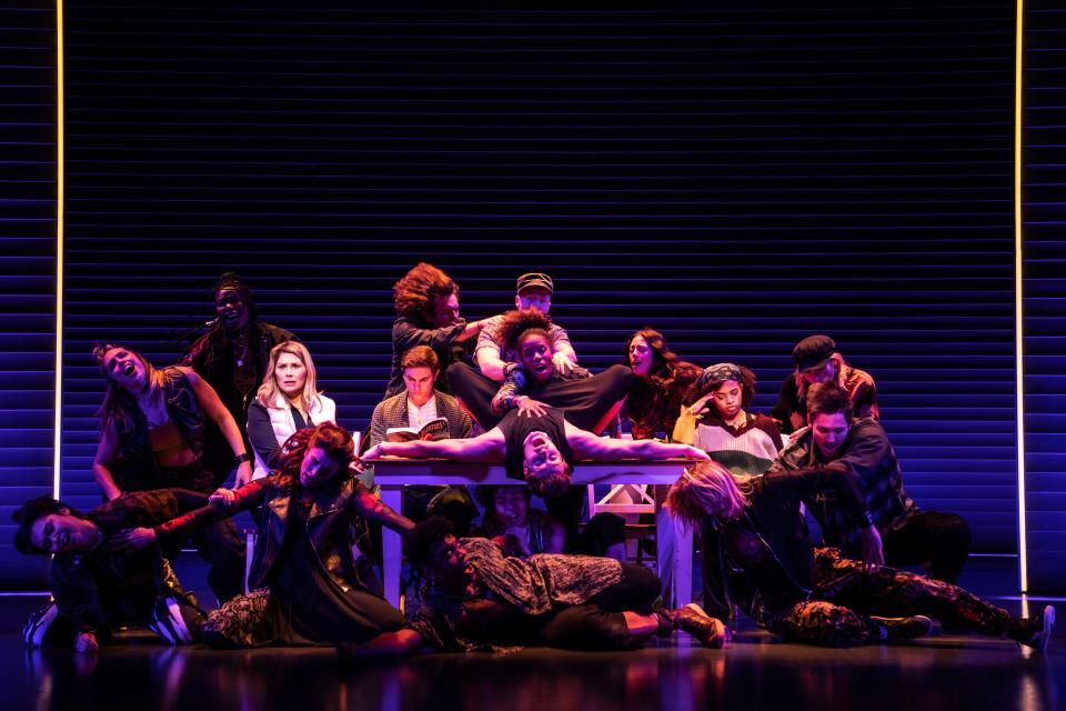 The company of the Broadway musical "Jagged Little Pill" is pictured on stage.