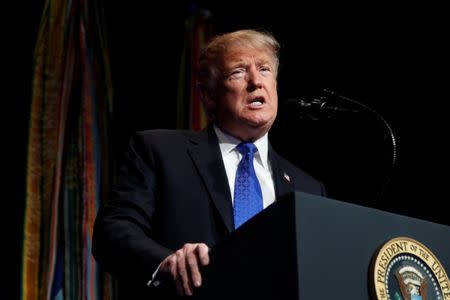 U.S. President Donald Trump speaks during the Missile Defense Review announcement at the Pentagon in Arlington, Virginia, U.S., January 17, 2019. REUTERS/Kevin Lamarque