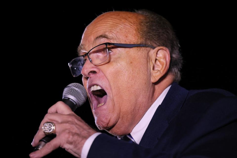 Former New York City Mayor Rudy Giuliani speaks during a Get Out the Vote Bus Tour campaign event for Republican gubernatorial nominee for New York Rep. Lee Zeldin (R-NY) on November 01, 2022 in the Staten Island borough in New York City (Getty Images)