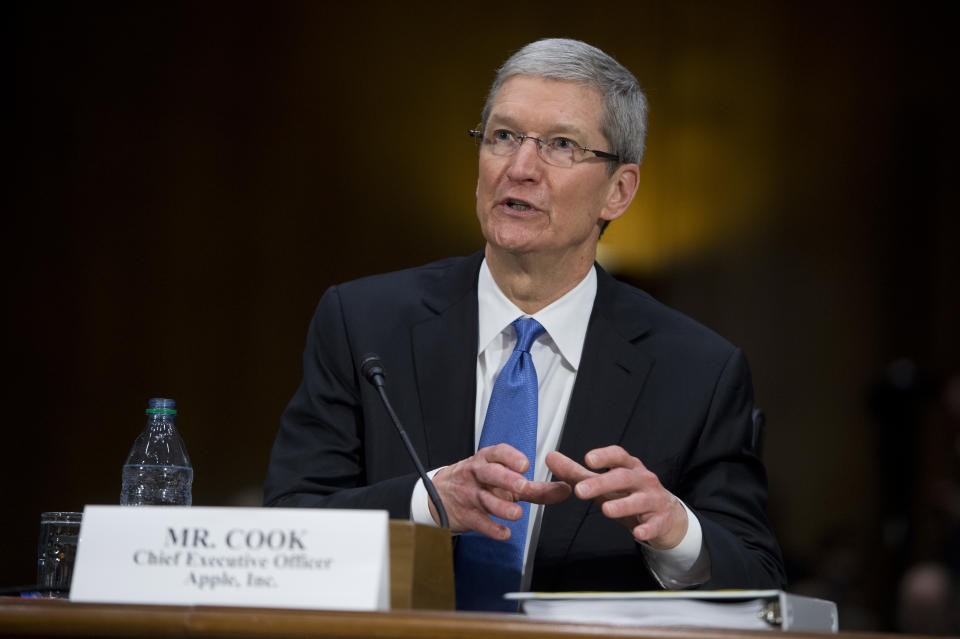 UNITED STATES - MAY 21:  Tim Cook, CEO of Apple, testifies during a Senate Homeland Security and Governmental Affairs Subcommittee on Investigations in Dirksen Building titled "Offshore Profit Shifting and the U.S. Tax Code - Part 2." Cook and other Apple officials were on hand to explain the company's filings after the subcommittee accused Apple of tax avoidance. (Photo By Tom Williams/CQ Roll Call)