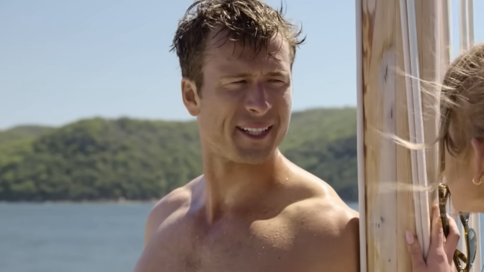 Glen Powell shirtless in Anyone But You