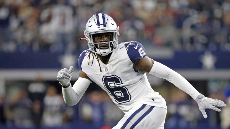 Dallas Cowboys safety Donovan Wilson defends against the Arizona Cardinals.