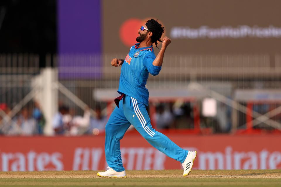 Jadeja celebrates taking the wicket of Alex Carey (Getty Images)