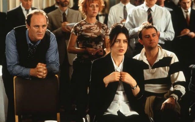 Eurgh: Tim McInnerny, Emma Chambers, Gina McKee and Hugh Bonneville in Notting Hill - Credit: Universal