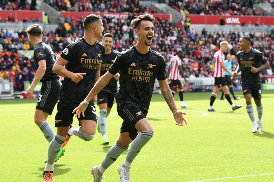 Fabio Vieira scored his first Arsenal goal at Brentford  (Arsenal FC via Getty Images)