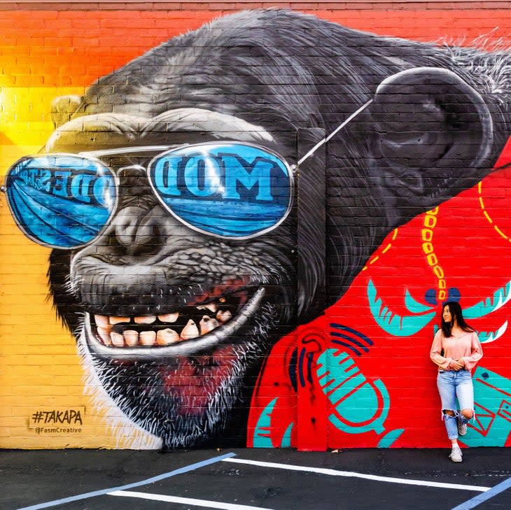 Pose for a selfie at one of Modesto's street murals