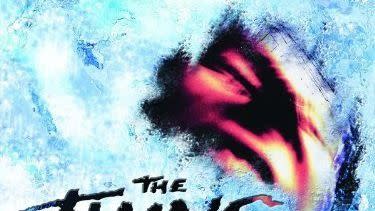 the poster for the classic horror movie the thing featuring a face obscured by ice