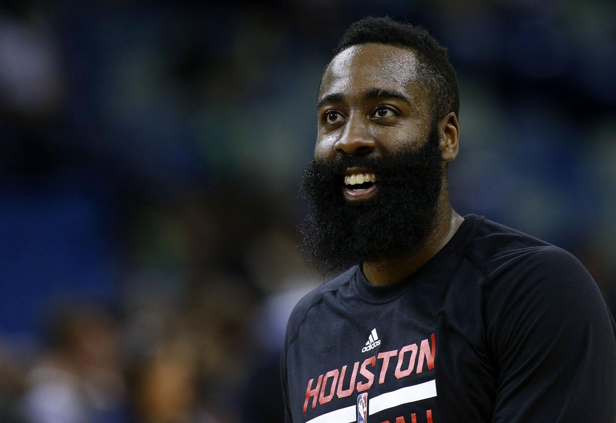 James Harden likes what he's hearing. (Getty Images)