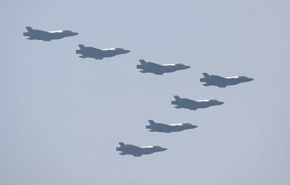 South Korea's F-35 A Stealth fighter jets participate in the media day for the 74th anniversary of Armed Forces Day at the Military Base in Gyeryong, South Korea, 29 September 2022. (issued 01 October 2022) Armed Forces Day is observed on 01 October. Jeon Heon-Kyun/Pool via REUTERS