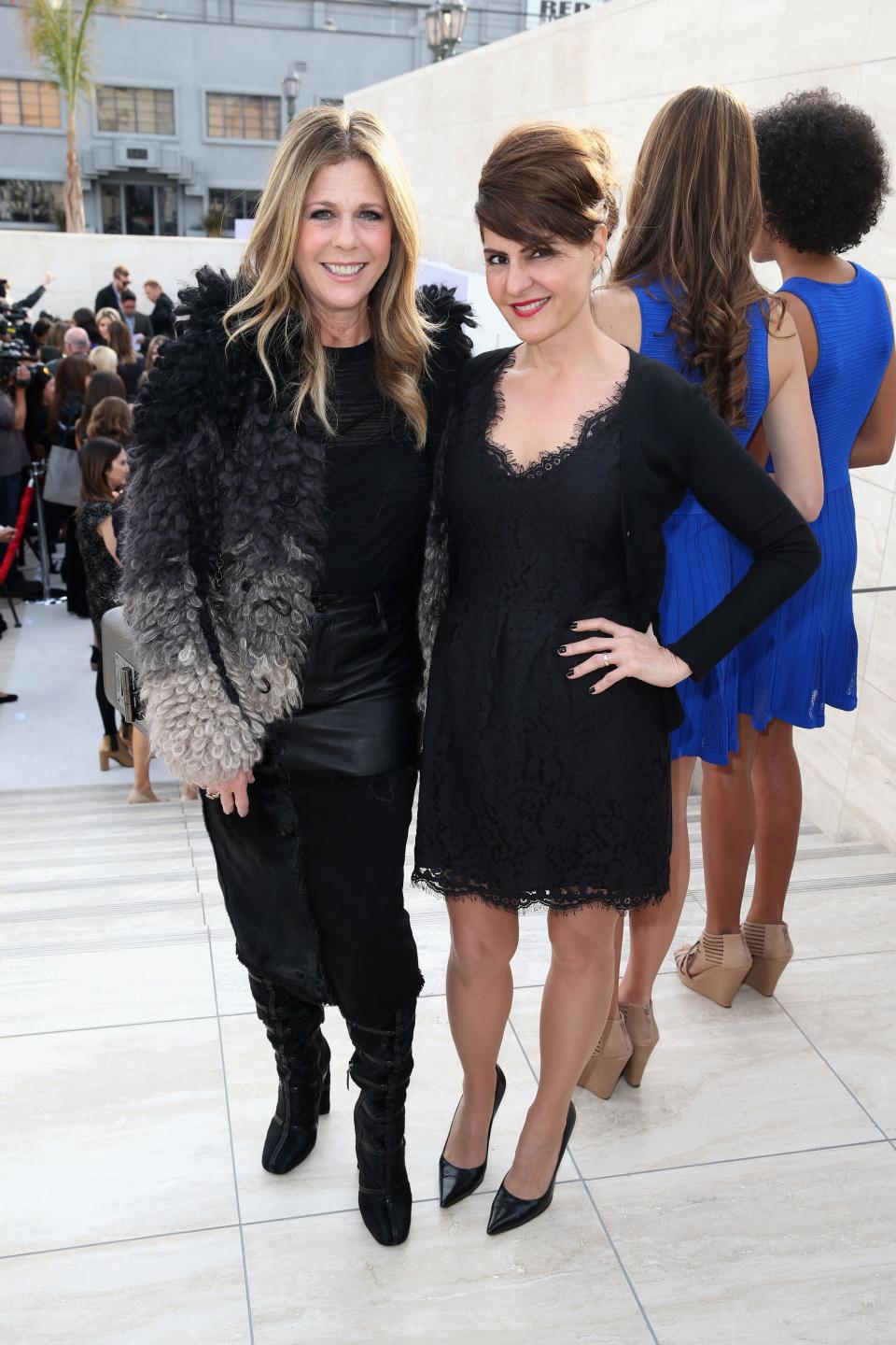 Rita Wilson, left, and friend Nia Vardalos pictured in Los Angeles in 2015.