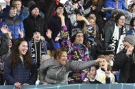New Zealand fans react during the Women's World Cup soccer match between New Zealand and Norway in Auckland, New Zealand, Thursday, July 20, 2023. (AP Photo/Andrew Cornaga)