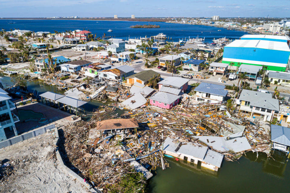 An aerial view of damage at Estero Island in Fort Myers Beach, Florida, after Hurricane Ian. / Credit: Jeffrey Greenberg/Universal Images Group via Getty Images