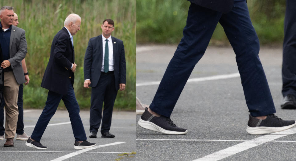 US President Joe Biden walks to board Marine One at Gordons Pond State Park in Rehoboth Beach, Delaware, on July 9, 2023, as he departs for Dover Air Force Base before traveling to Europe. President Joe Biden left Sunday for Britain to meet with King Charles III before continuing to Vilnius for a NATO summit, then a final stop in new NATO member Finland. (Photo by SAUL LOEB / AFP) (Photo by SAUL LOEB/AFP via Getty Images)