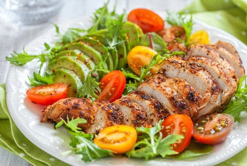 <span class="caption">Low-carbohydrate diets have also been shown to help people achieve remission.</span> <span class="attribution"><a class="link " href="https://www.shutterstock.com/image-photo/healthy-food-salad-plate-colorful-tomatoes-566541670" rel="nofollow noopener" target="_blank" data-ylk="slk:Elena Shashkina/ Shutterstock;elm:context_link;itc:0;sec:content-canvas">Elena Shashkina/ Shutterstock</a></span>