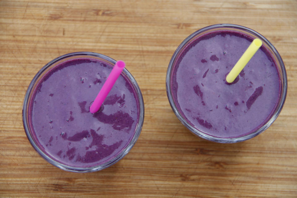 This Dec. 22, 2016 photo shows a purple power smoothie in Coroando, Calif. This drink is from a recipe by Melissa d'Arabian. (Melissa d'Arabian via AP)