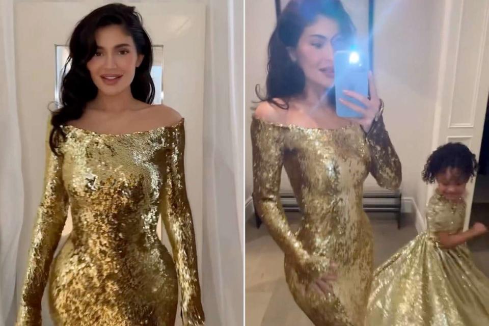 <p>Kylie Jenner/Instagram</p> Kylie Jenner and Stormi really committed to a gold theme. 