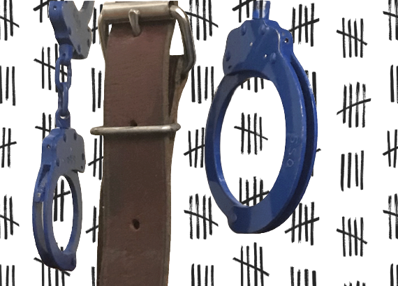 The hashmarks represent the number of juveniles estimated by law enforcement to have been brought to court in 2023 in shackles — handcuffs linked to a leather security belt and large ankle cuffs with about 21 inches of chain between them to inhibit movement.