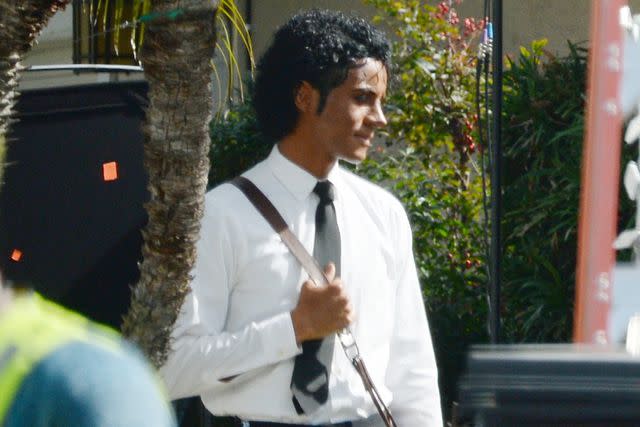 <p>TheImageDirect.com</p> Jaafar Jackson on the set of "Michael" on Feb. 15, 2024