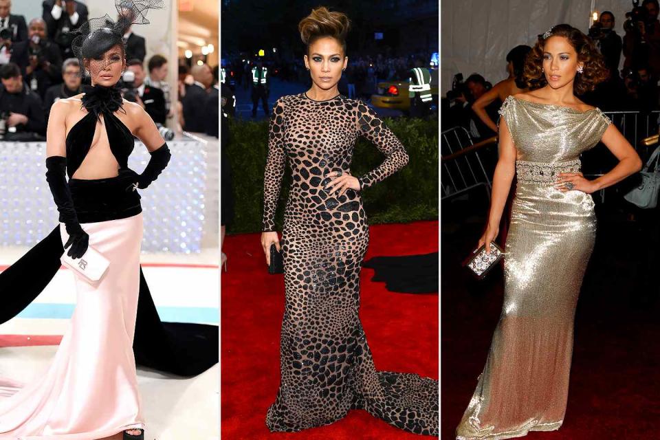 <p>John Shearer/WireImage; Larry Busacca/Getty; Fairchild Archive/Penske Media via Getty</p> Jennifer Lopez at the Met Gala in 2023, 2013 and 2007