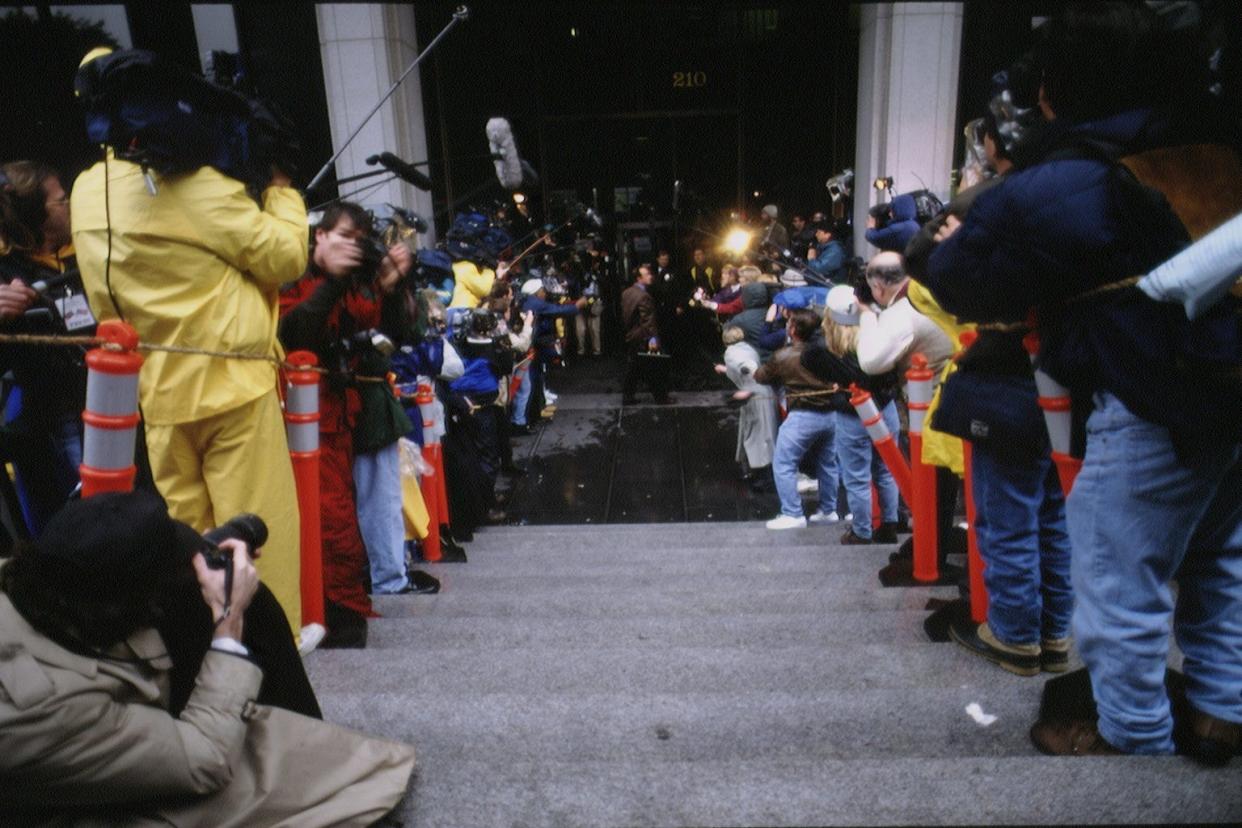 Media outside the courthouse during OJ Simpson's trial