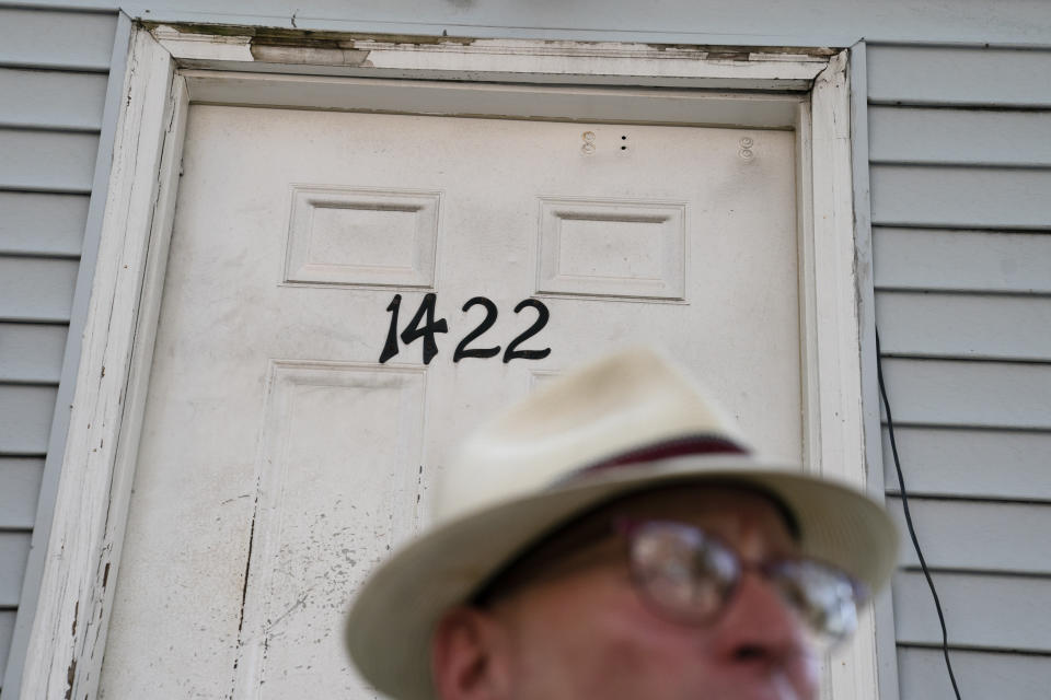 Gary Zaremba stands outside one of his rental properties, Thursday, Aug. 12, 2021, in the Queens borough of New York. Landlords say they have suffered financially due to various state, local and federal moratoriums in place since last year. “Without rent, we’re out of business," said Zaremba. (AP Photo/John Minchillo)