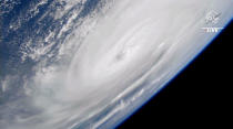 <p>A dramatic photo shows the scope of the storm from the NASA livestream, as seen from the International Space Station on Sept. 28.</p>