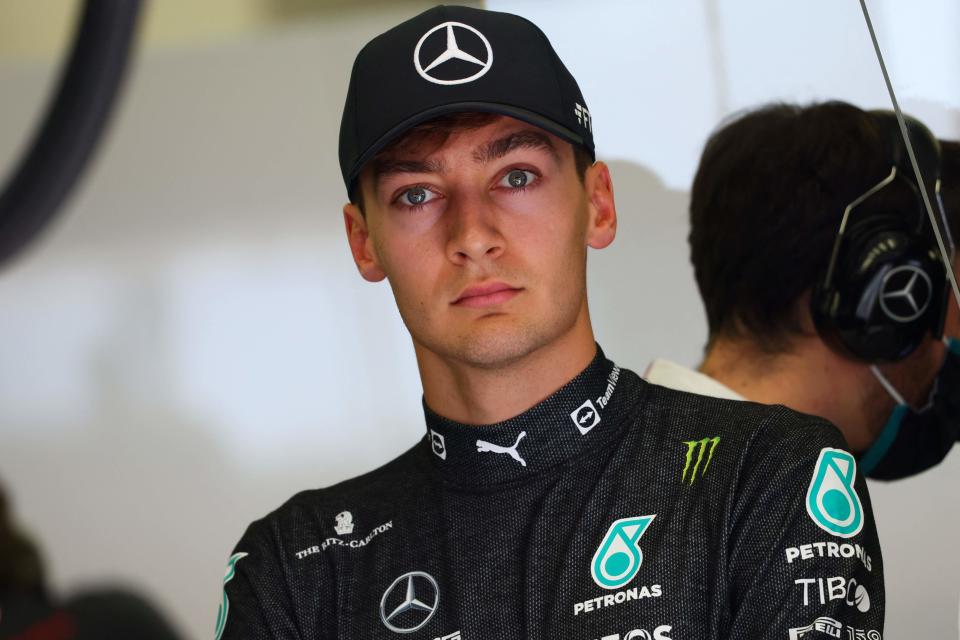 George Russell looks on during the first day of Formula One (F1) pre-season testing (AFP)