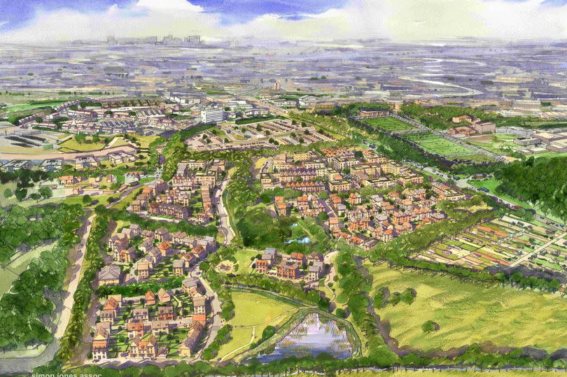 Sketches of the new "environmentally sensitive community of up to 555 homes" next to the Brislington Park and Ride in Bristol. -Credit:Bellway