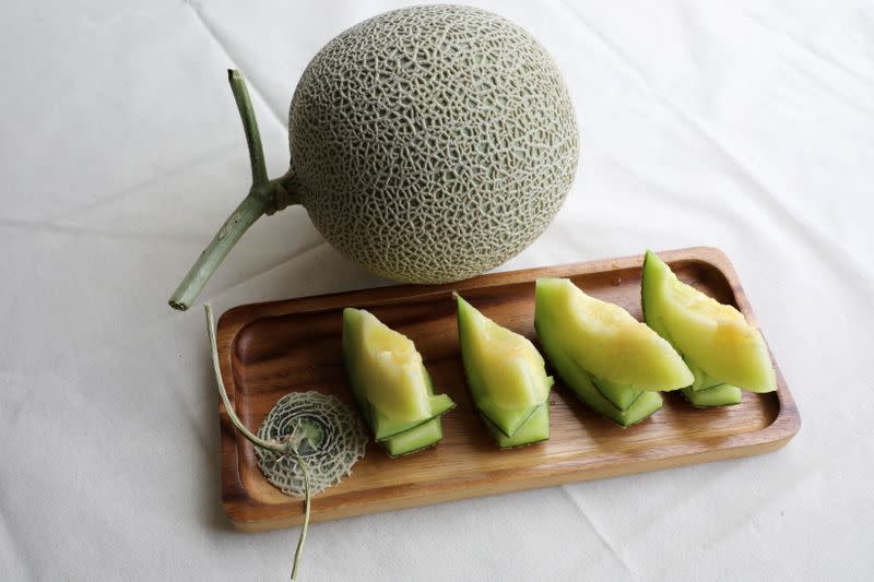 Japanese muskmelons are pictured at Mono Farm in Putrajaya