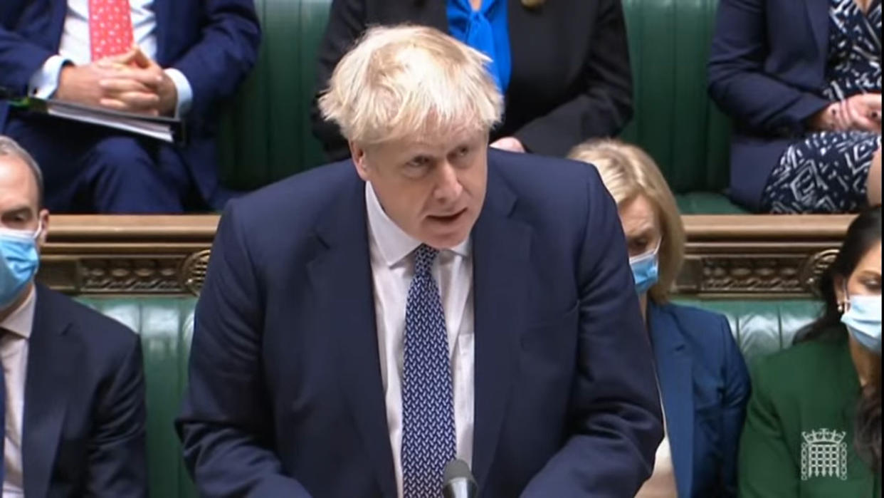 Prime Minister Boris Johnson makes a statement ahead of Prime Minister's Questions in the House of Commons, London. Picture date: Wednesday January 12, 2022.