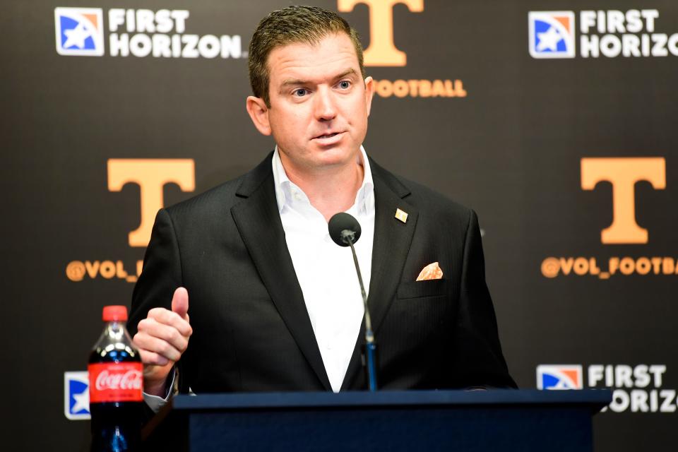 University of Tennessee athletics director Danny White speaks during a press conference on Jan. 27, 2021.