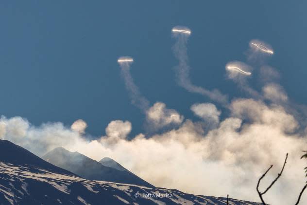 Smoke rings over Mt. Etna, Sicily, Italy, on April 5, 2024. (Maria Liotta)