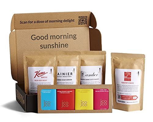 29) Bean Box Coffee + Chocolate Tasting Box | Specialty Coffee Gift Set | Coffee Gifts for Women and Men | Care Package | Whole Bean Coffee | 8 Piece Variety Gift Box