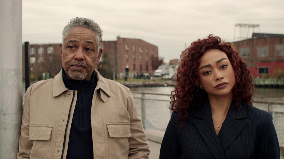 Kaleidoscope. (L to R) Giancarlo Esposito as Leo Pap, Tati Gabrielle as Hannah Kim in episode “Yellow” of Kaleidoscope.