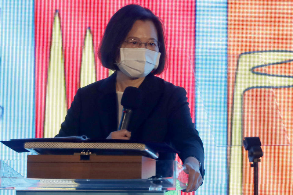 Taiwan President Tsai Ing-wen delivers a speech during the 11th Global Assembly of World Movement for Democracy in Taipei, Taiwan, Tuesday, Oct. 25, 2022. (AP Photo/Chiang Ying-ying)