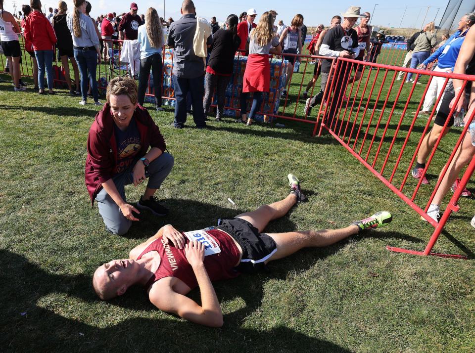 Action from the 5A boys cross-country state championship race at the Regional Athletic Complex in Rose Park on Tuesday, Oct. 24, 2023. | Jeffrey D. Allred, Deseret News