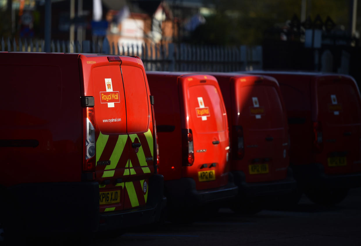 Royal Mail vans outside a depot in Stoke-on-Trent in the U.K. following a cyberattack on its systems.