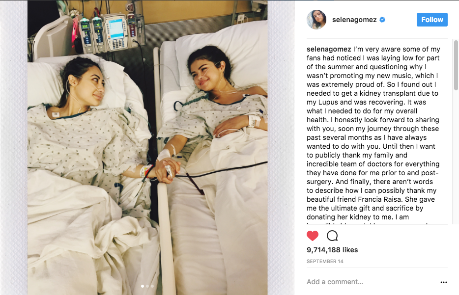 The next day, Selena shared this post that revealed her recent surgery. Source: Instagram