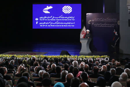 Iran's President Hassan Rouhani speaks during the 34th Book of the Year Award ceremony in Tehran, Iran February 7, 2017. President.ir/Handout via REUTERS