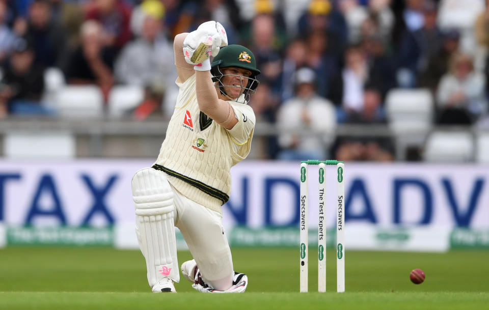 David Warner looked to have found some form at Headingley. (Photo by Gareth Copley/Getty Images)