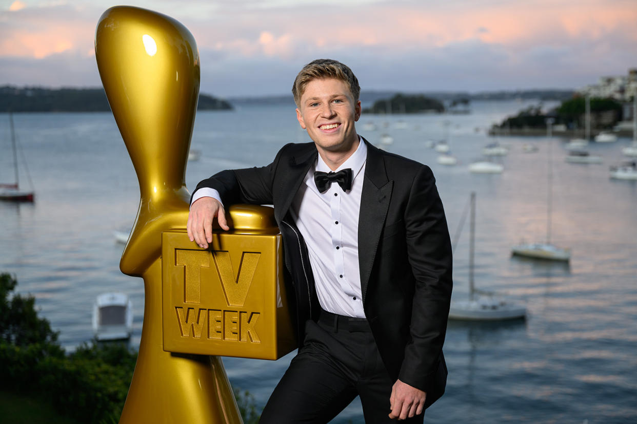 Robert Irwin with a replica of the Gold Logie