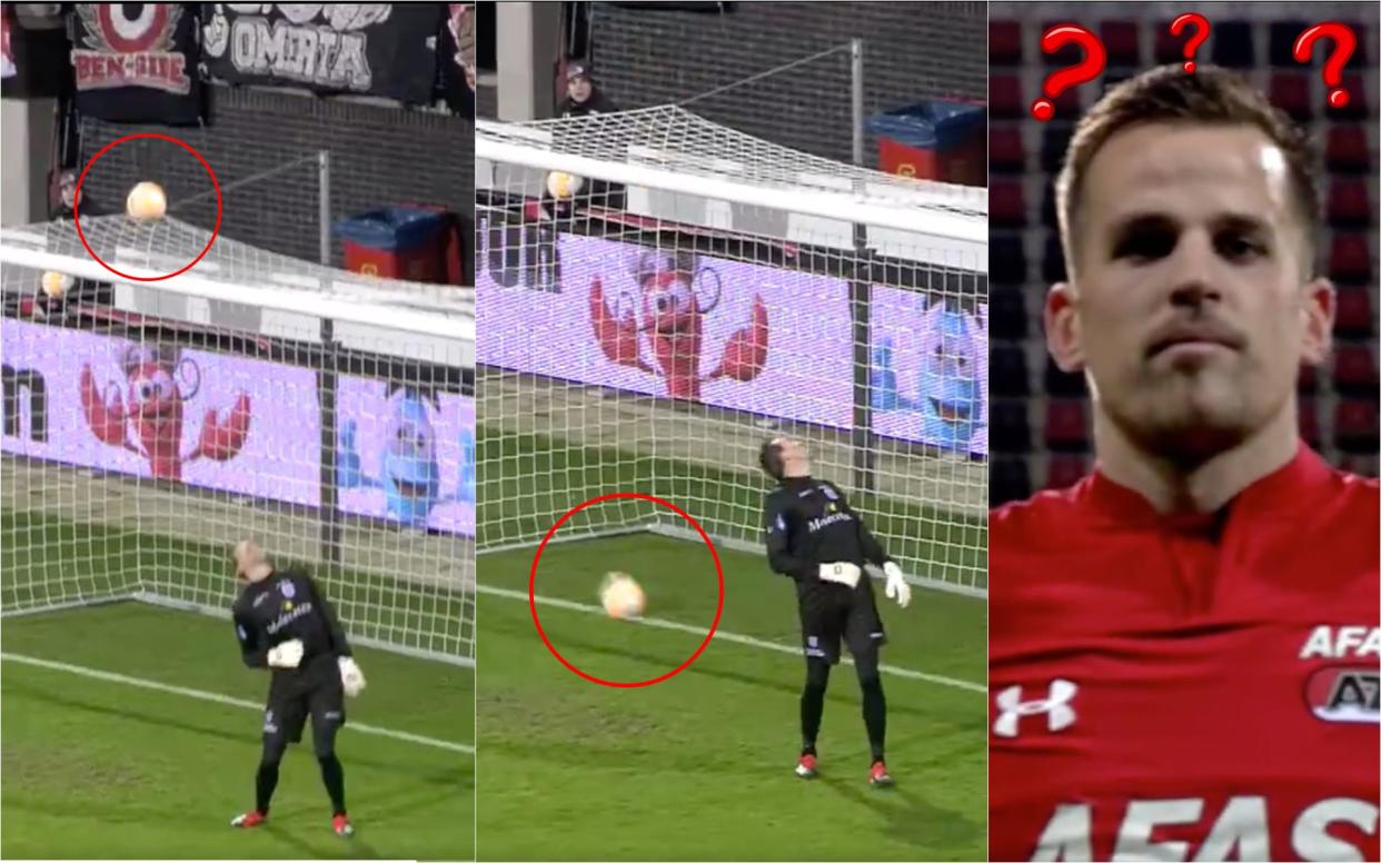 Mats Seuntjens, defensa del AZ Alkmaar no metió gol porque su tiro de vaselina tenía demasiado efecto. | Foto: Twitter