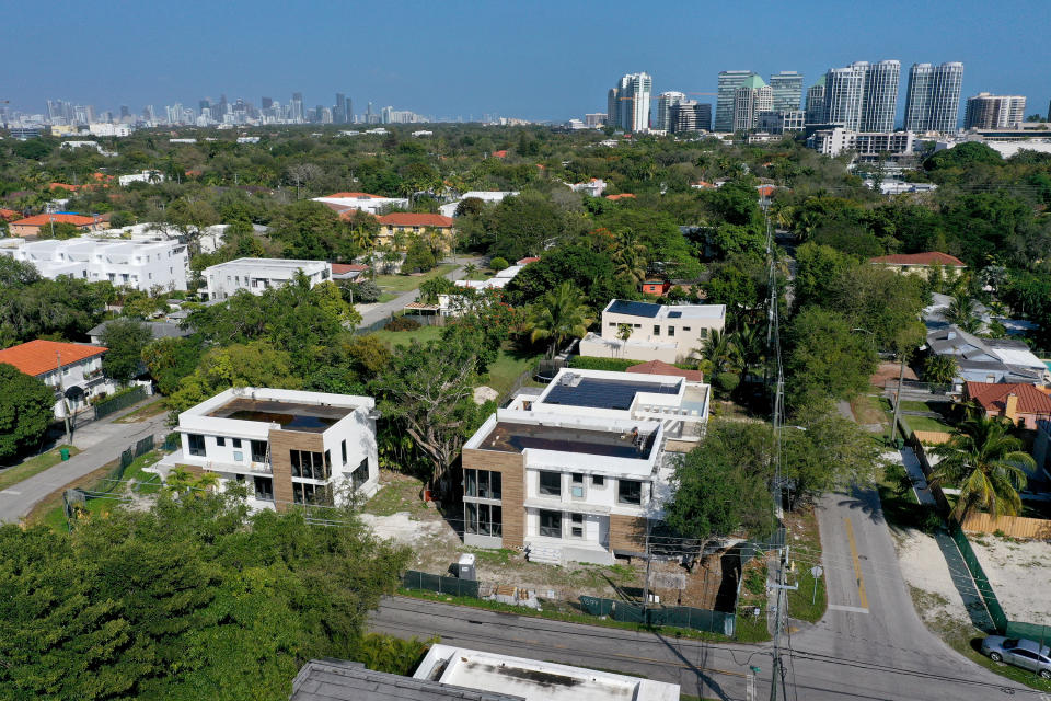 High-end homes under construction in the Coconut Grove neighborhood of Miami