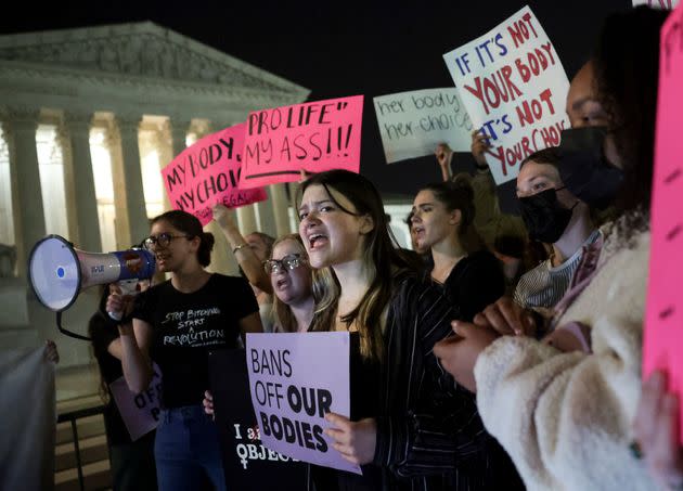 Demonstrators holding posters in support of abortion rights gather outside of the Supreme Court on May 2, 2022, in Washington, D.C. (Photo: Kevin Dietsch via Getty Images)