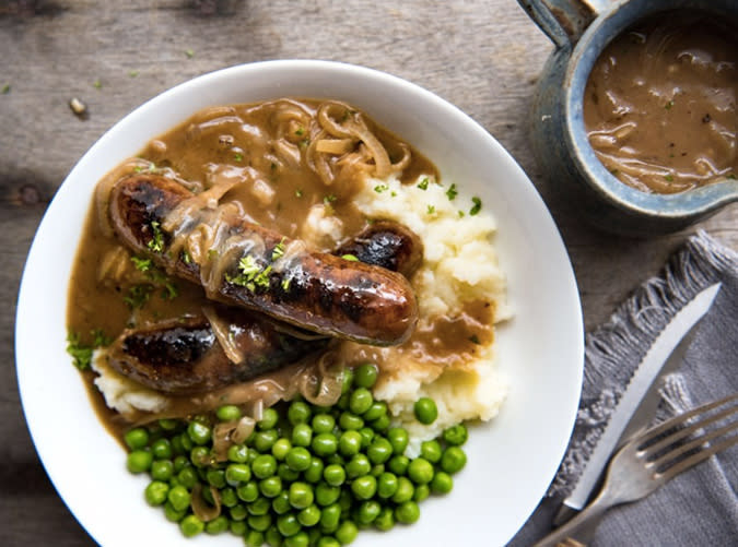 Bangers and Mash with Onion Gravy