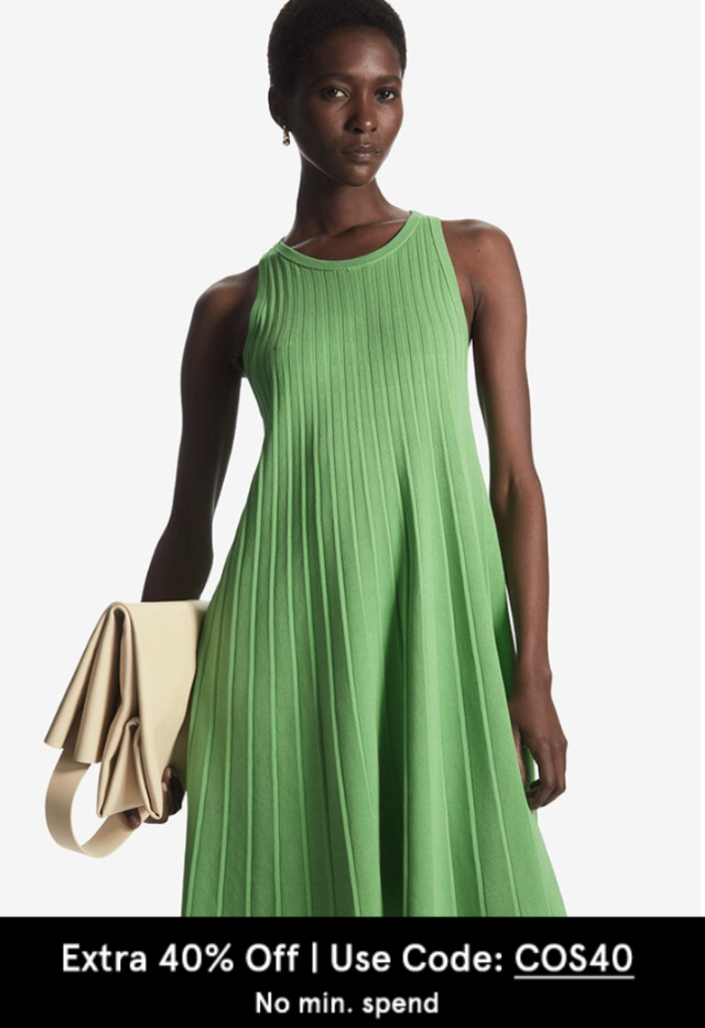 COS Sleeveless Pleated Maxi Dress in Green