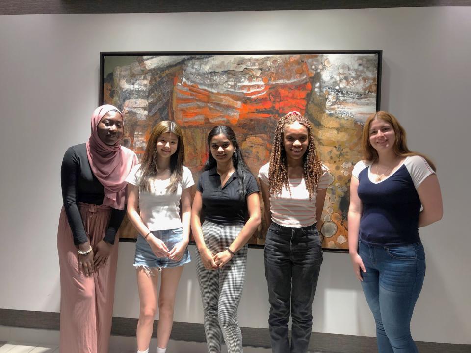 Five New High School students selected as Bank of America student leaders are (left to right) Amirah Oladoja, Annabelle Hur, Alisha Varma, Vanessa Iwuoha and Annalie Diaz