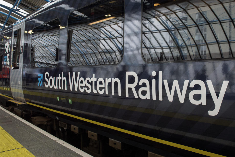 EMBARGOED TO 0001 MONDAY JUNE 17 File photo dated 04/09/17 of a South Western Railway (SWR) train. Rail services on some of the busiest routes in the country will be disrupted this week because of a five-day strike by members of the Rail, Maritime and Transport union on South Western Railway.