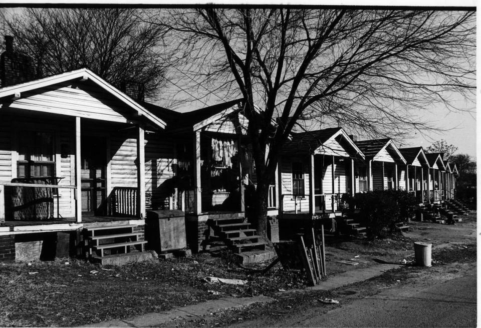 A row of houses in the Brooklyn neighborhood in 1965. Brooklyn was demolished as part of the federal urban renewal program.