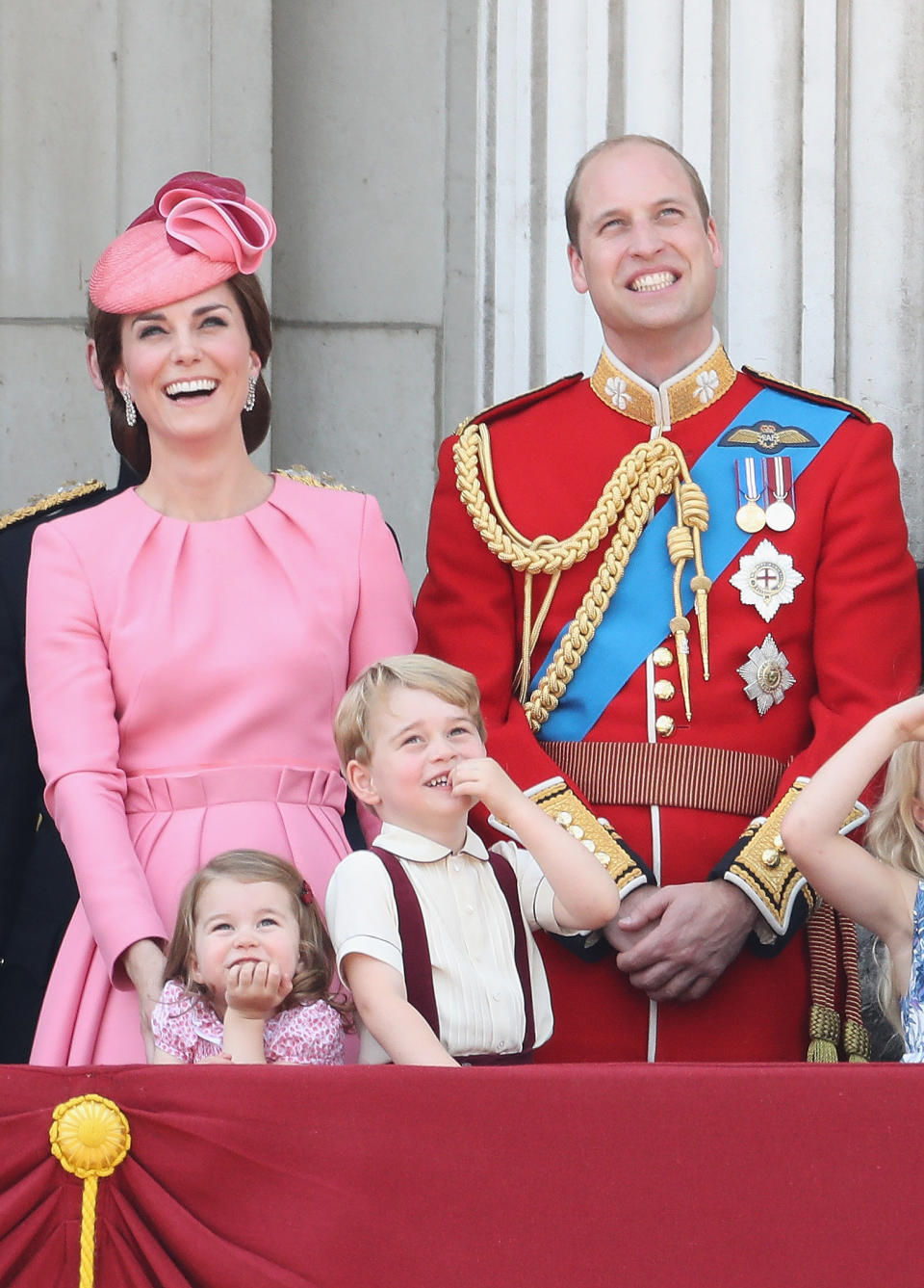 Catherine, Duchess of Cambridge, Princess Charlotte of Cambridge, Prince George of Cambridge and Prince William, Duke of Cambridge look out from the balcony of Buckingham Palace on June 17, 2017. (Photo: Chris Jackson via Getty Images)